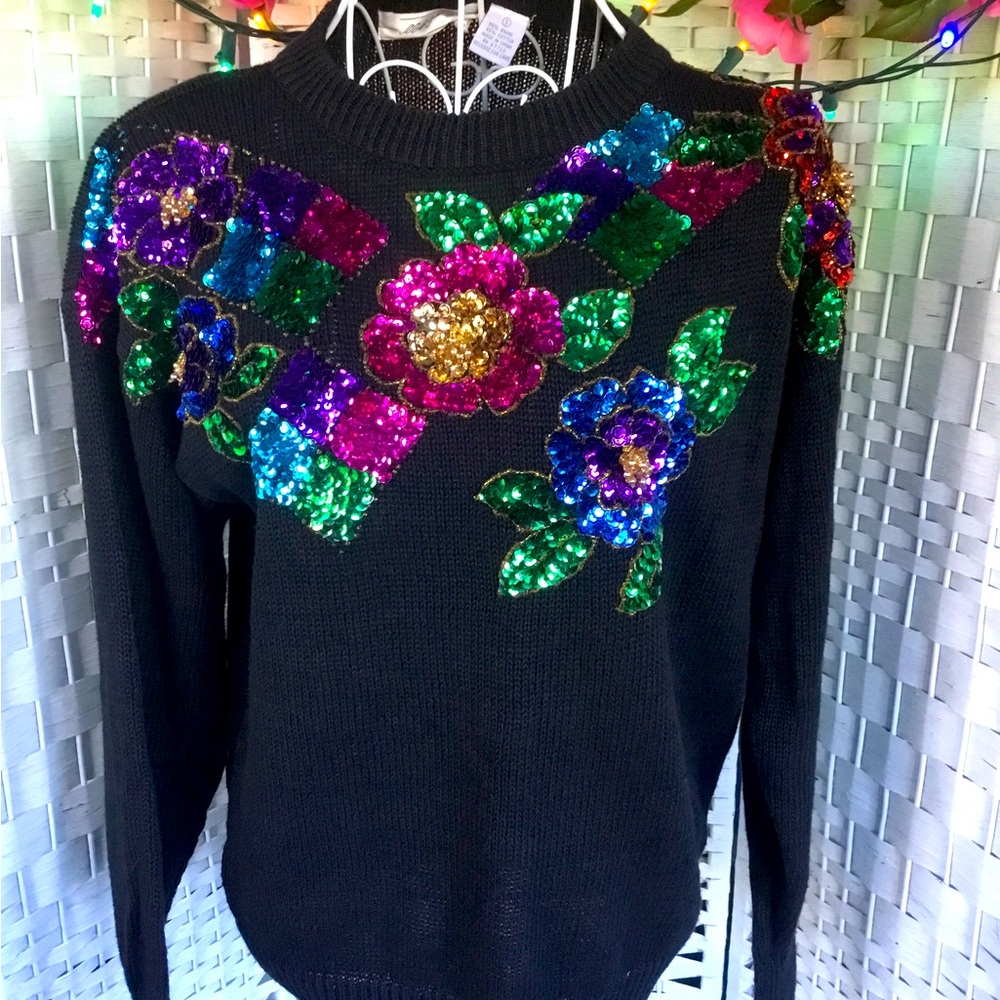 Vintage Margules Sequin Sweater Vintage  Holiday Bead Oversize See Measu…